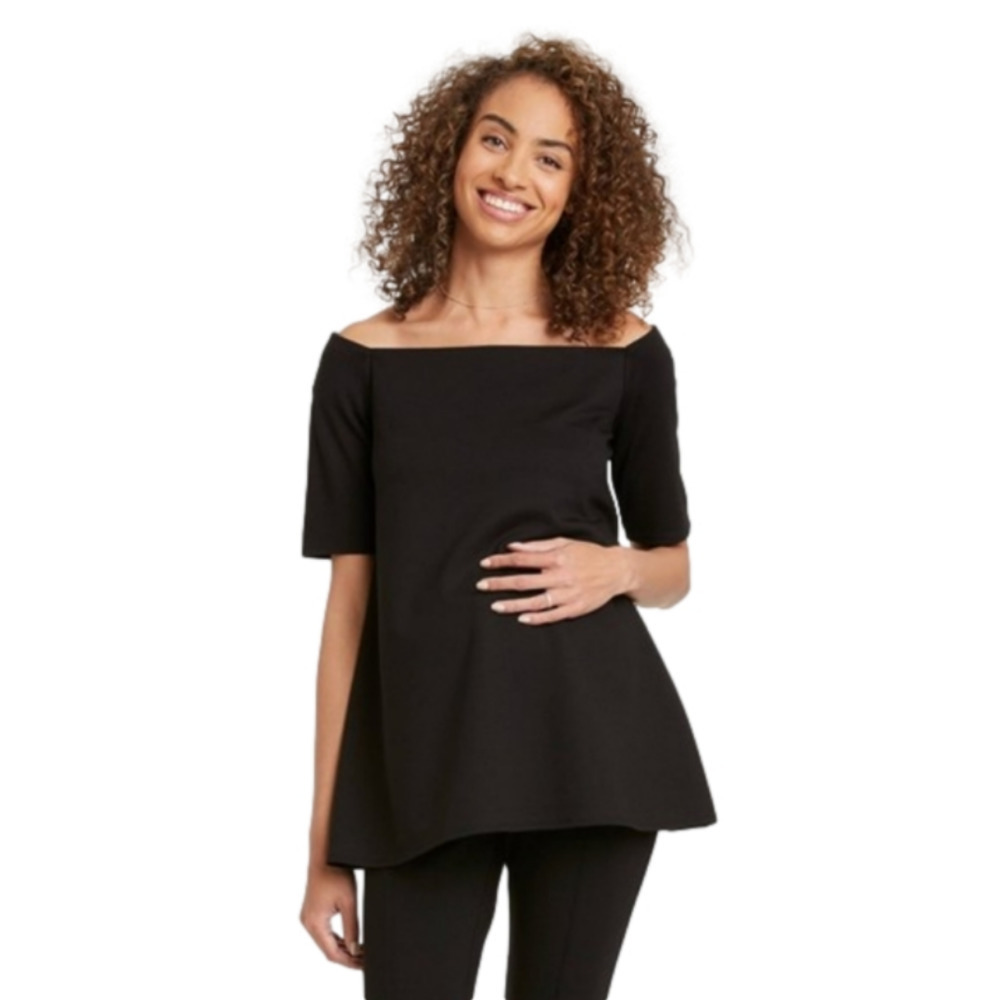 THE Nines By HATCH Maternity  Off-Shoulder Top In Black Size Small